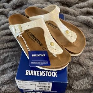 Birkenstock Gizeh Shiny Snake Cream Size 40 Euro